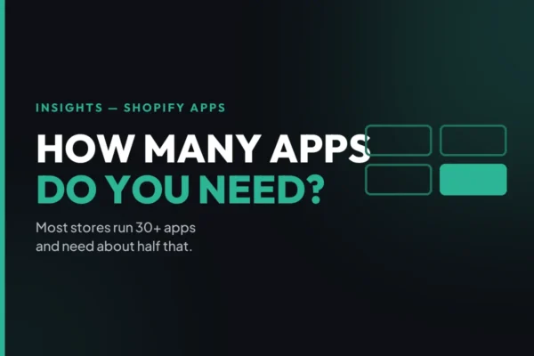 Ecomm Decoded insights card: how many Shopify apps a store actually needs.