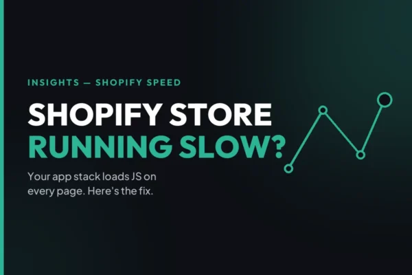 Ecomm Decoded insights card: why a Shopify store runs slow with too many apps, and how to fix it.
